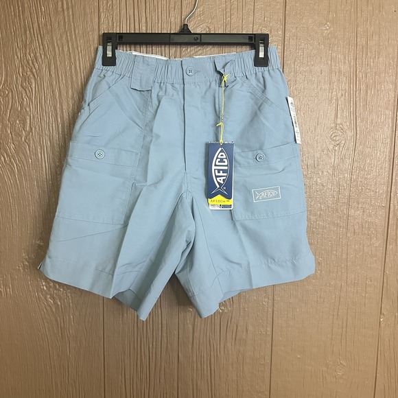 AFTCO Cargo Shorts Men's 28 Blue Fishing Pockets Stretch Outdoor Nylon Pool NWT - Picture 1 of 5